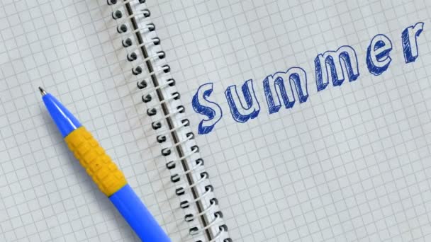 文本夏季手写在笔记本和动画的纸张上 — 图库视频影像