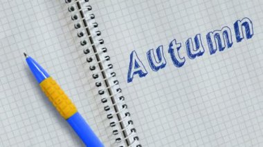 Metin Sonbahar not defteri ve animasyonlu sayfa üzerine el yazısı.