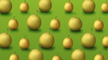 Yeşil arka planda taze sarı armut renkli meyve deseni. 4k video