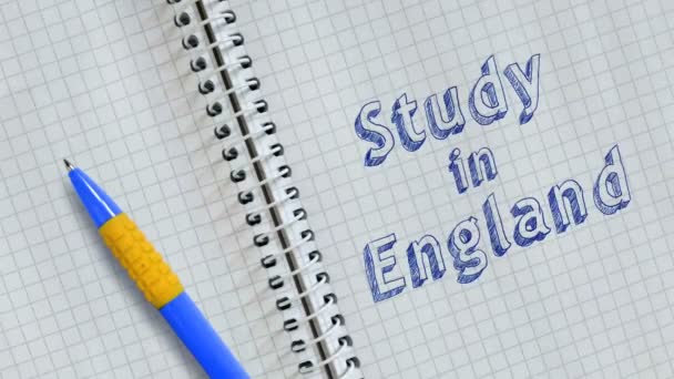 Estudio Texto Inglaterra Escrito Mano Hoja Cuaderno Animado — Vídeos de Stock