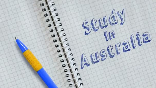 Badanie Tekstu Australii Odręna Arkuszu Notebooka Animowane — Wideo stockowe