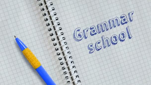 Tekst Grammatica School Handgeschreven Blad Van Notebook Geanimeerde — Stockvideo