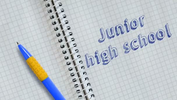Text Junior High School Handwritten Sheet Notebook Animated — стоковое видео