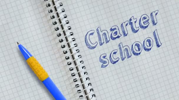 Tekst Charter School Odręczne Arkuszu Notatnika Animowane — Wideo stockowe