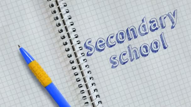 Tekst Secundaire School Handgeschreven Blad Van Notebook Geanimeerde — Stockvideo