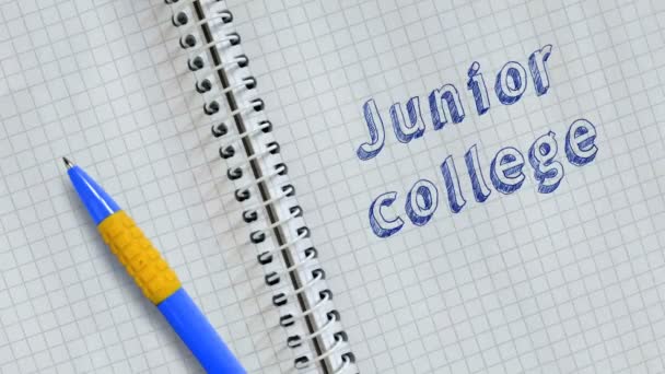 Texto Junior College Escrito Mão Folha Caderno Animado — Vídeo de Stock