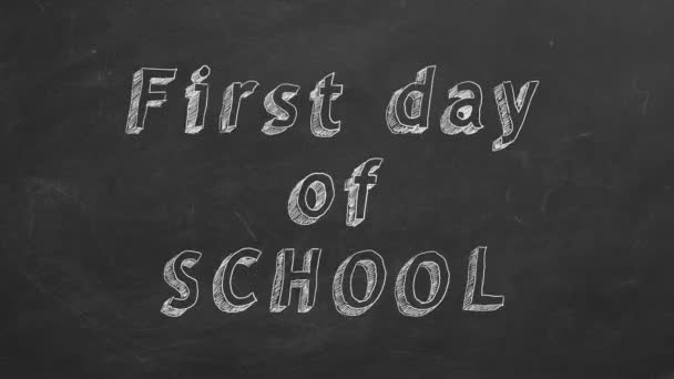 Hand Drawing Animated Text First Day School Blackboard Stop Motion — Stock Video