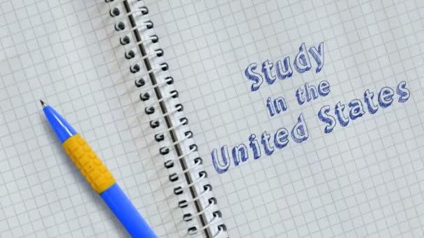 Tekst Studie Verenigde Staten Handgeschreven Blad Van Notebook Geanimeerde — Stockvideo