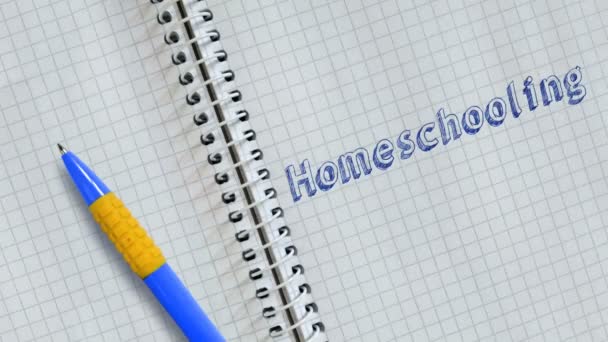 Texto Homeschooling Escrito Mano Hoja Cuaderno Animado — Vídeo de stock