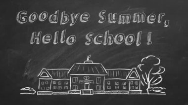El çizimi ve animasyon. Tahtada Okula Dönüş konsepti..