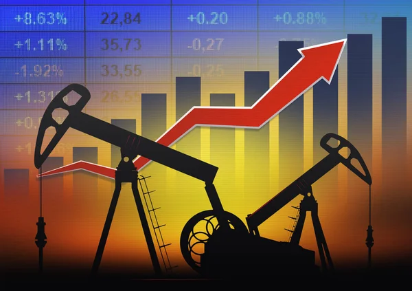 Pumpjacks Fondo Del Gráfico Barras Con Flecha Subiendo Renderizado —  Fotos de Stock