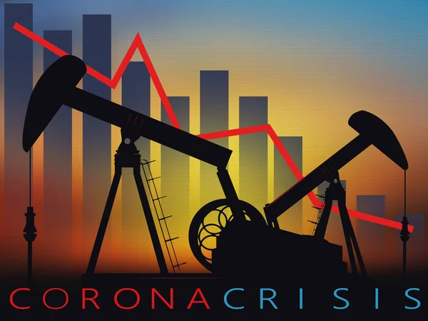 Kollapsen Marknaden Och Börsen Grund Covid Coronavirus Oljepumpar Och Graf — Stockfoto
