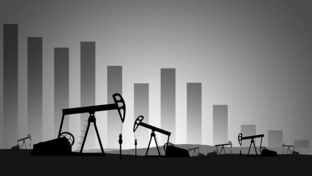 Collapse Market Stock Exchange Due Covid Coronavirus Oil Pumps Graph — Stock Video