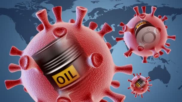 Έννοια Της Κρίσης Στη Βιομηχανία Πετρελαίου Coronavirus Κύτταρα Βαρέλια Πετρελαίου — Αρχείο Βίντεο