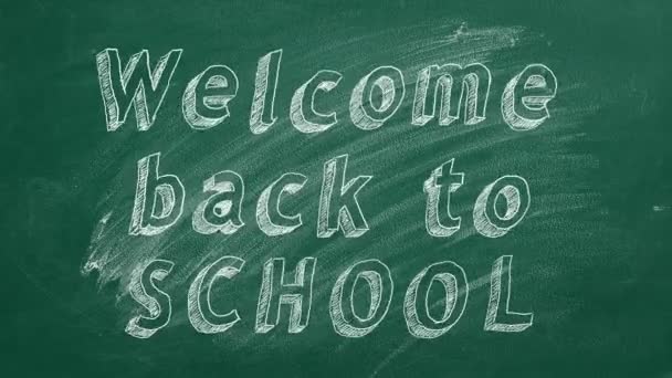 Handtekening Geanimeerde Tekst Welcome Back School Groen Schoolbord Stop Bewegingsanimatie — Stockvideo