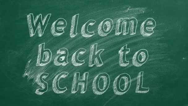 Σχέδιο Χεριών Και Κινούμενο Κείμενο Welcome Back School Στον Πράσινο — Αρχείο Βίντεο