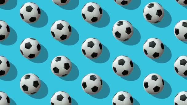 Animated Background Large Group Soccer Balls Balls Roll Diagonally Top — Stock Video