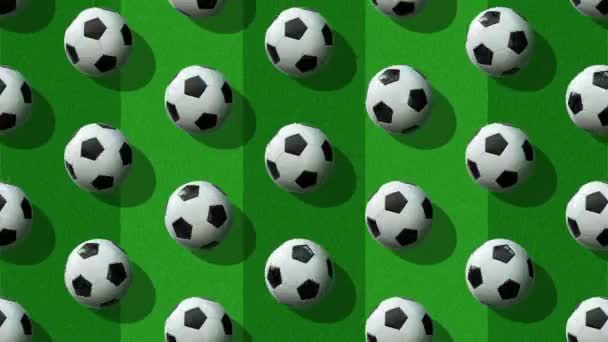 Flat lay composition with set of soccer balls on grass  background. — Stock Video