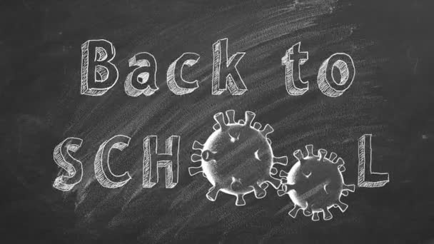 Hand Drawing Animated Text Back School Blackboard Covid Concept — Stock Video