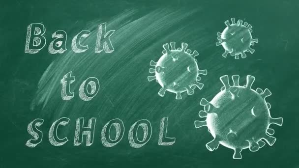 Hand Drawing Animated Text Back School Greenboard Covid Concept — Stock Video