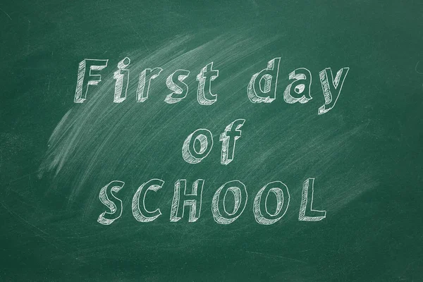 Lettering First Day School Green Chalkboard — Stock Photo, Image