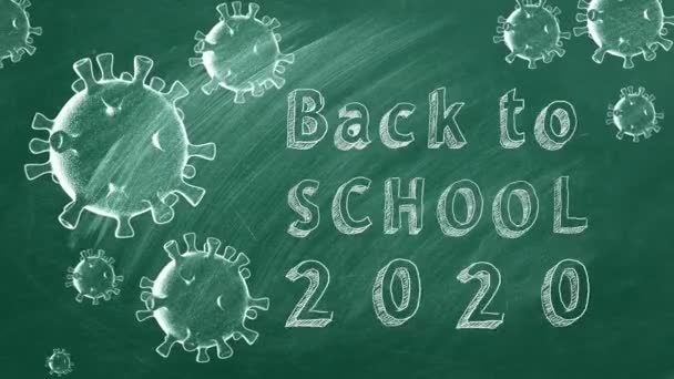 Hand Drawing Animated Text Back School 2020 Blackboard Covid Concept — Stock Video