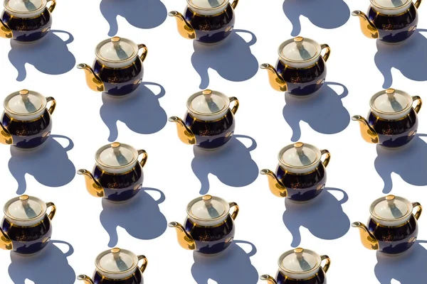 Background Large Group Old Ceramic Teapots — Stock Photo, Image