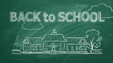 El çizimi ve animasyon Yeşil karatahta Okula Dönüş konsepti.