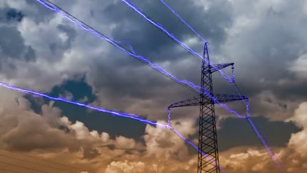 Electricity Pylon Blue Sky Background Dslr Raw Quality Time Lapse — Stock Video