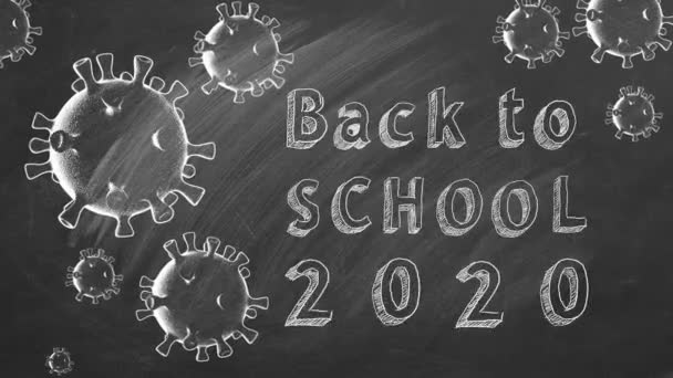 Handtekening Geanimeerde Tekst Terug Naar School 2020 Schoolbord Covid Concept — Stockvideo