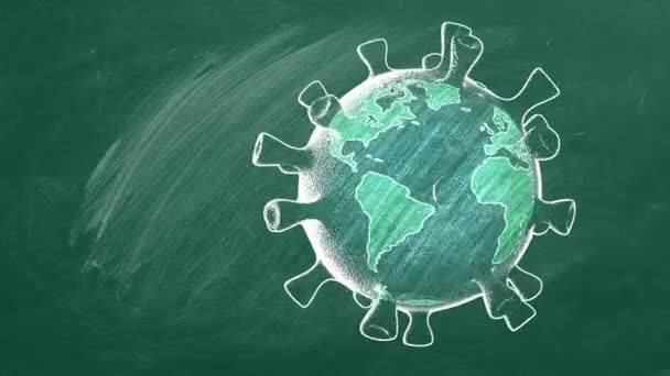 Roterende Globe Vorm Van Coronavirus Worden Getekend Met Krijt Een — Stockvideo