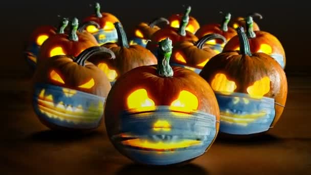Halloween Pumpkins Protective Medical Face Masks Second Wave Coronavirus Infection Stock Video C Yakobchuk 405912850