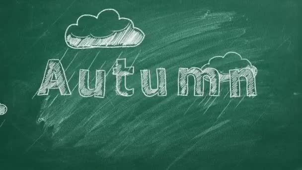 Lettering Autumn Running Rain Clouds Green Blackboard — Stock Video