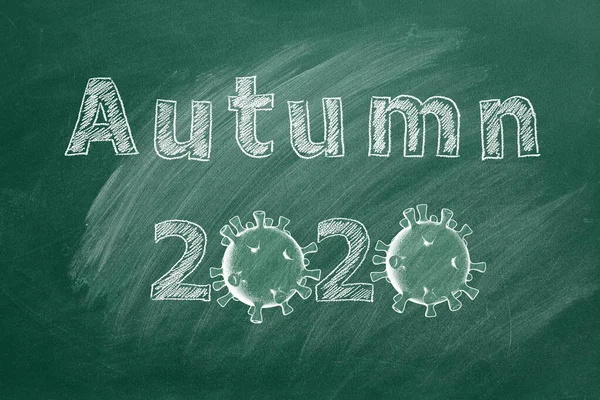 Hand Drawing Text Autumn 2020 Green Chalkboard Covid Concept New — Stock Photo, Image