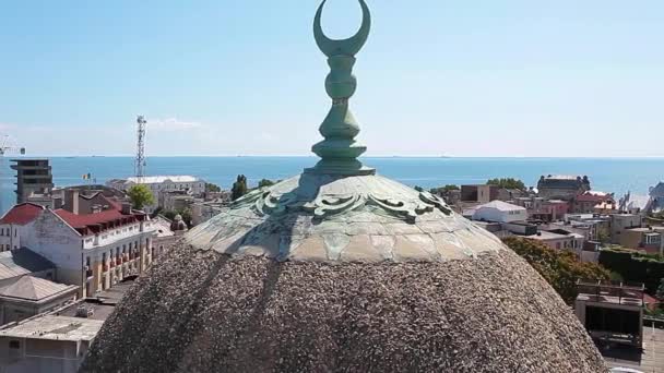 Detailed View Grand Mosque Cupola City Black Sea Background Constanta — Stock Video