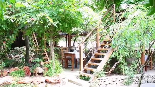 Ornamental garden with wooden patio. — Stock Footage Ornamental Garden Wooden Patio Stock Video
