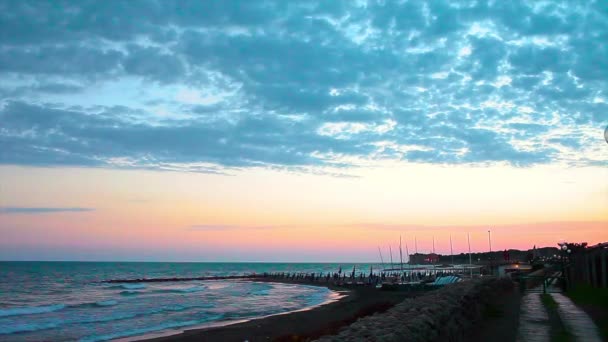 Mediterranean Beach Sunset Sun Disappearing Horizon Marina San Nicola Lazio — Stock Video