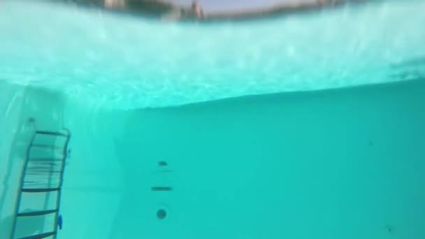 Homme Caucasien Sautant Dans Piscine Tandis Que Ses Amis Regardent — Video