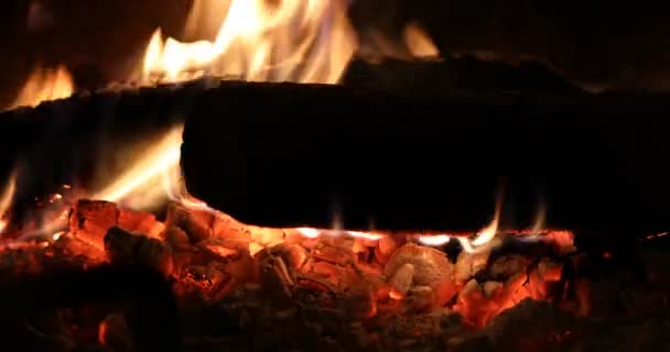 Nahaufnahme Vom Feuer Kamin Konzept Der Warmen Und Gemütlichen Atmosphäre — Stockvideo