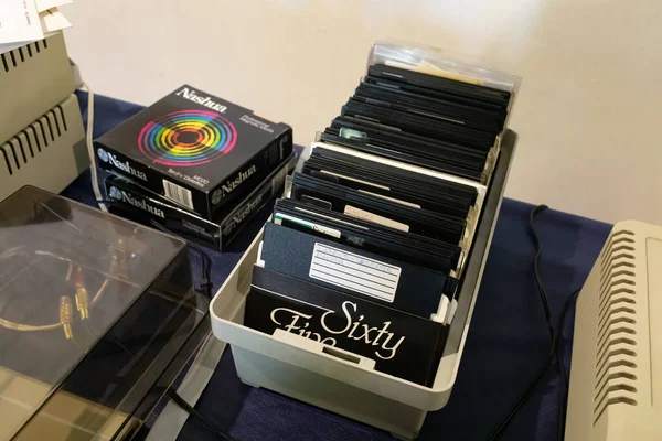 Rome Italy April 2019 Boxes Floppy Disks Produced Office Data — Stock Photo, Image
