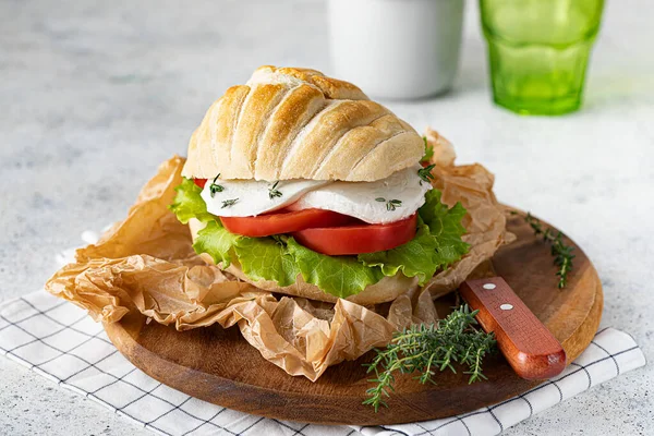 Caprese Sandwich Mit Mozzarella Tomaten Und Salat lizenzfreie Stockbilder