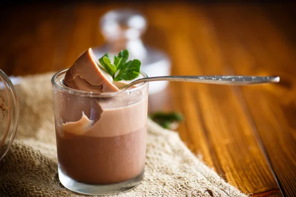 Homemade Chocolate Mousse Glass Cup — Stock Photo, Image