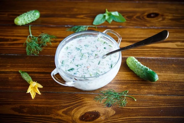 Soupe froide de concombre d'été dans une assiette — Photo