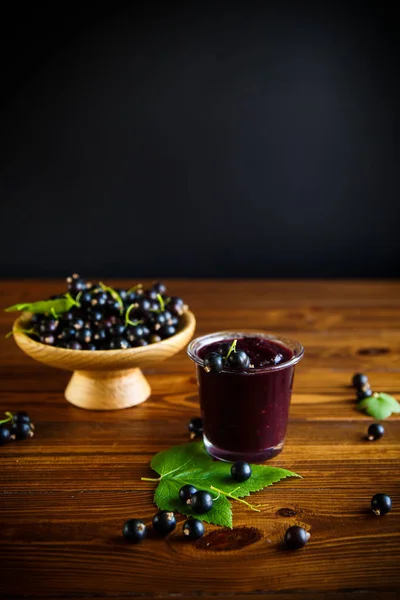 Sweet Jam Black Currant Berries Wooden Table — Stock Photo, Image