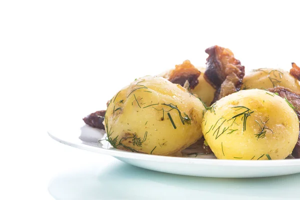 Papa joven hervida con tocino frito — Foto de Stock