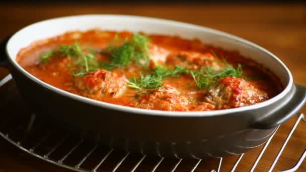 Meatballs Tomato Sauce Table — Stock Video