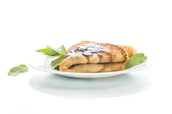 Fried Pancakes Thin White Plate — Stock Photo, Image