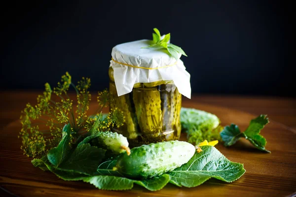 Pickled Pickled Cucumbers Glass Jar — Stock Photo, Image