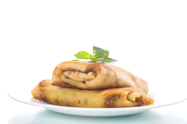 Fried Thin Pancakes Stuffed White Background — Stock Photo, Image