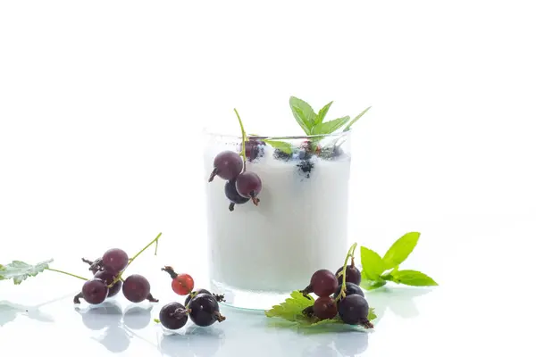 Yogurt Dolce Fatto Casa Con Ribes Nero Bicchiere — Foto Stock